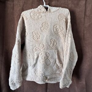 No Boundaries Cream Sherpa Fleece Mushroom Embossed Hoodie Juniors Medium 7-9